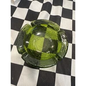 Vintage Anchor Hocking Soreno Green Glass Pressed Bark Pattern Round Ashtray